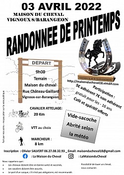 AFFICHE RANDONNEE DE PRINTEMPS 03/04/2022 MAISON DU CHEVAL VIGNOUX SUR BARANGEON